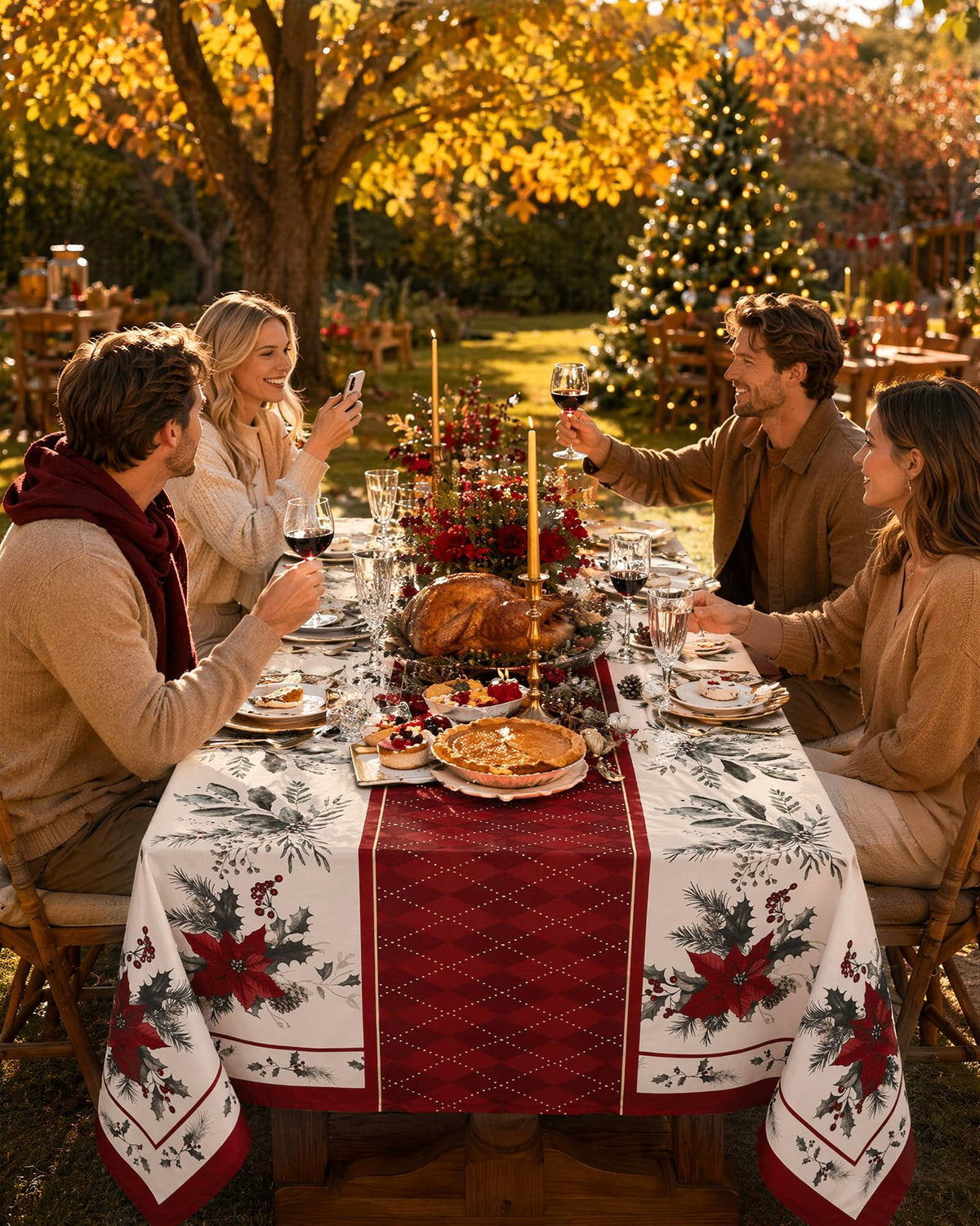 Christmas Tablecloth Rectangle, Holiday Dining Decor, 60x120 Inch