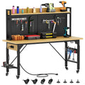 48in Adjustable Rolling Workbench Heavy Duty with Pegboard & Wheels