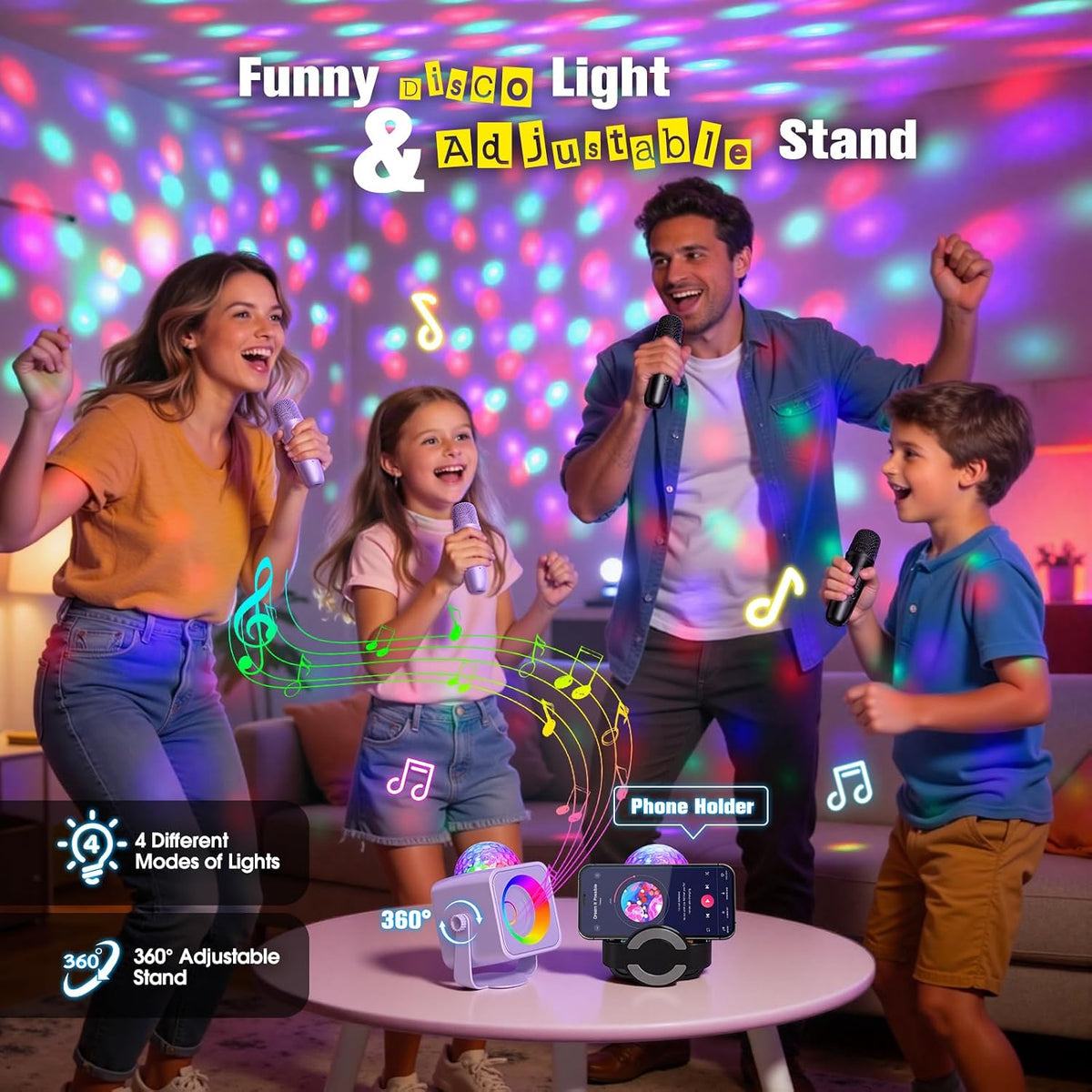Portable Karaoke Microphone Machine: Bluetooth Karaoke Speaker with Disco Light Wireless Microphones for Adults Kids