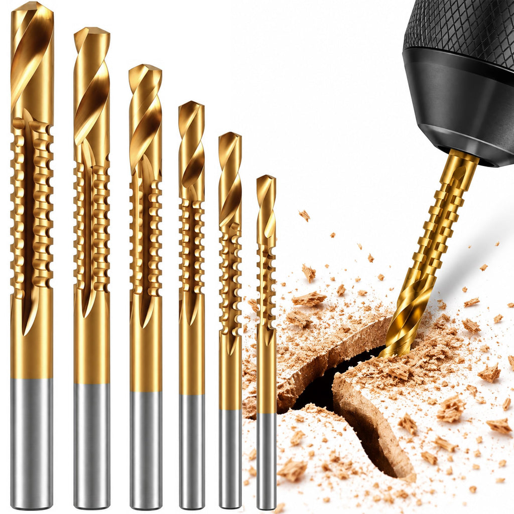 Titanium Coated HSS Twist Drill Bit Set for Metal, Wood & Plastic, 6Pcs
