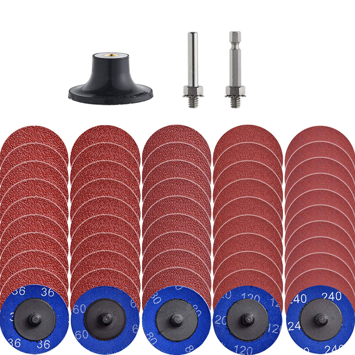 Miroku 50Pcs Mixup 2 inch Twist on Quick Change Discs Set, A/O Sanding Discs with 1/4" Holder, for Die Grinder Surface Prep Strip Grind Polish Finish Burr Rust Paint Removal