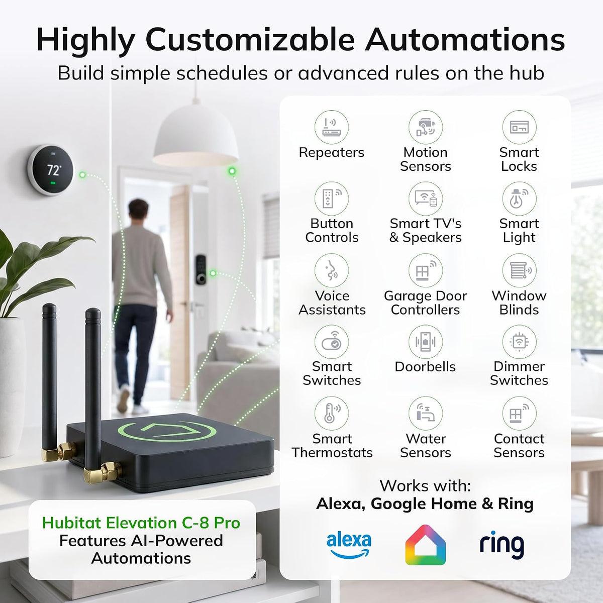 Elevation C‑8 Pro Smart Home Hub, Local Control and Automations | Works with Ring, Alexa, Google Home, Apple HomeKit