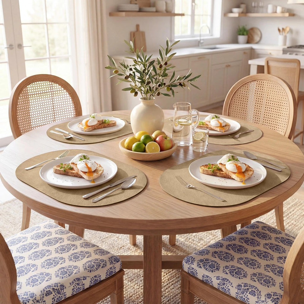 Vinyl Faux Leather Oval Placemats, Set of 4, Apricot