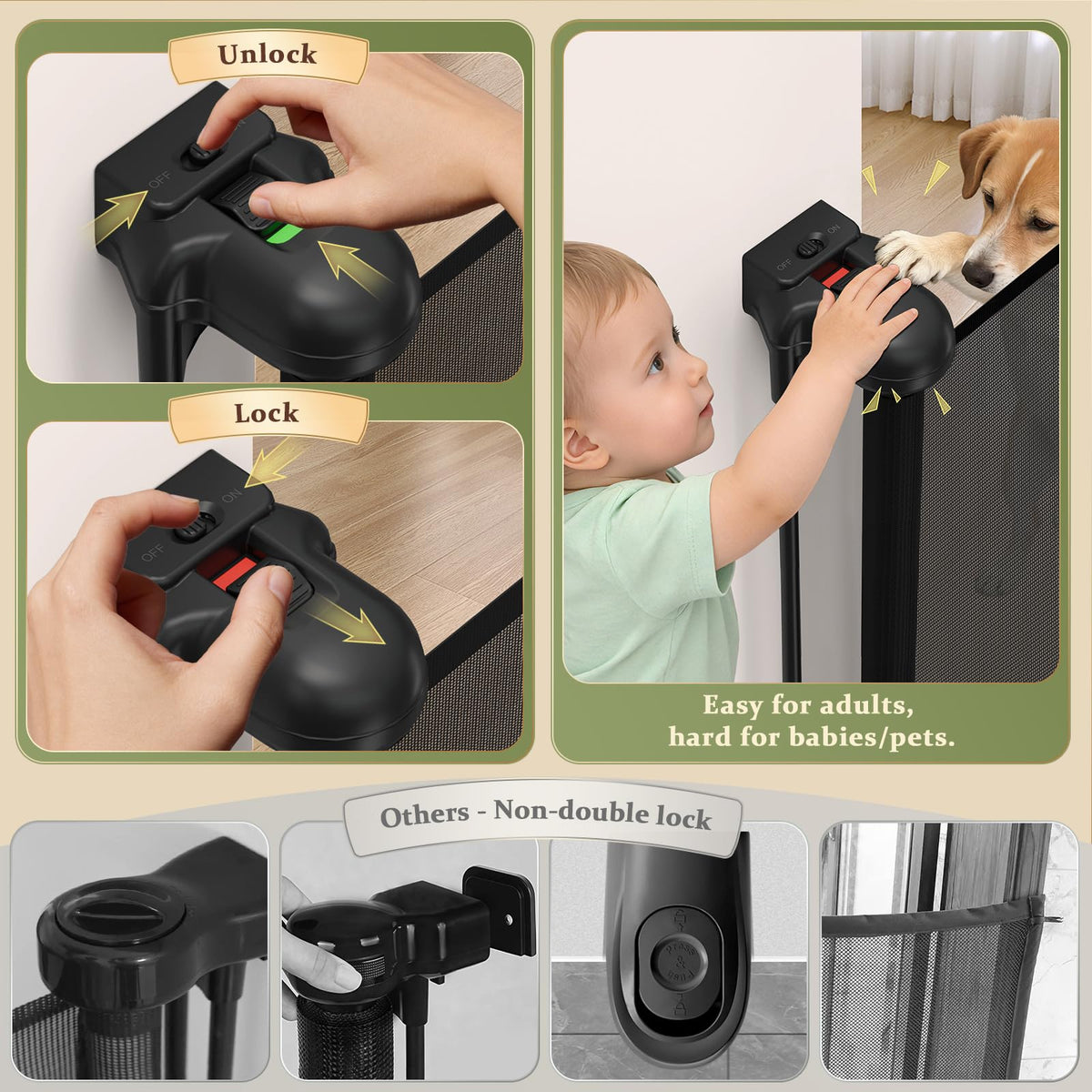 236" x 42" Tall Extra-Wide Retractable Indoor Mesh Pet & Child Safety Gate with One-Hand Safety Lock for Wide Openings, Patios & Stairways