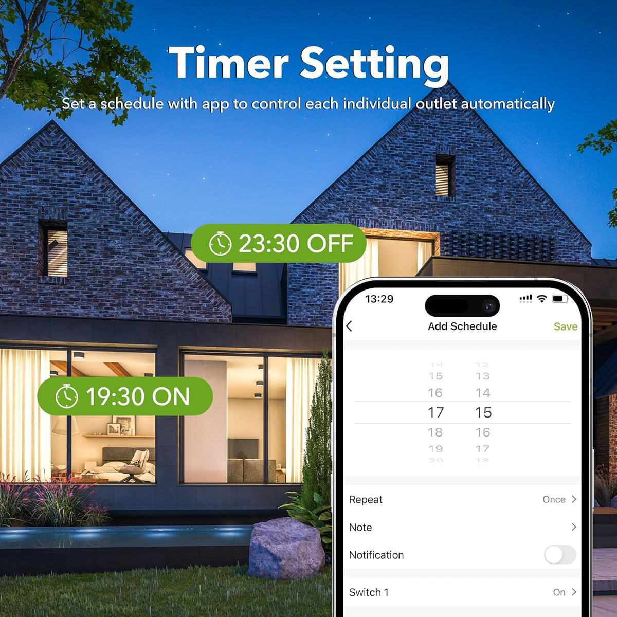 Outdoor Smart Plug, WiFi Heavy Duty 2 Outlet Timer, 1 Pack, 2.4GHz | IP44 Weatherproof Timer Outlet with App Wireless