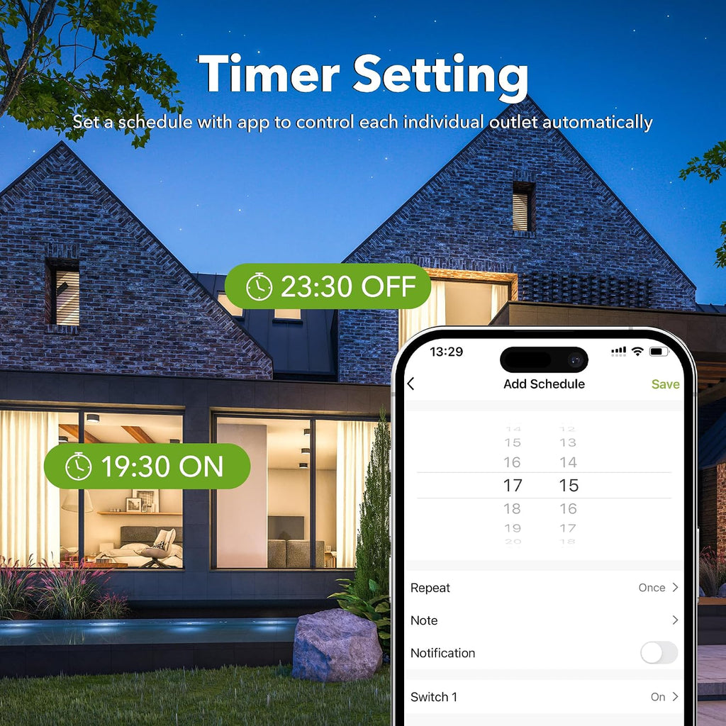 Outdoor Smart Plug, WiFi Heavy Duty 2 Outlet Timer, 2 Pack, 2.4GHz | IP44 Weatherproof Timer Outlet with App Wireless
