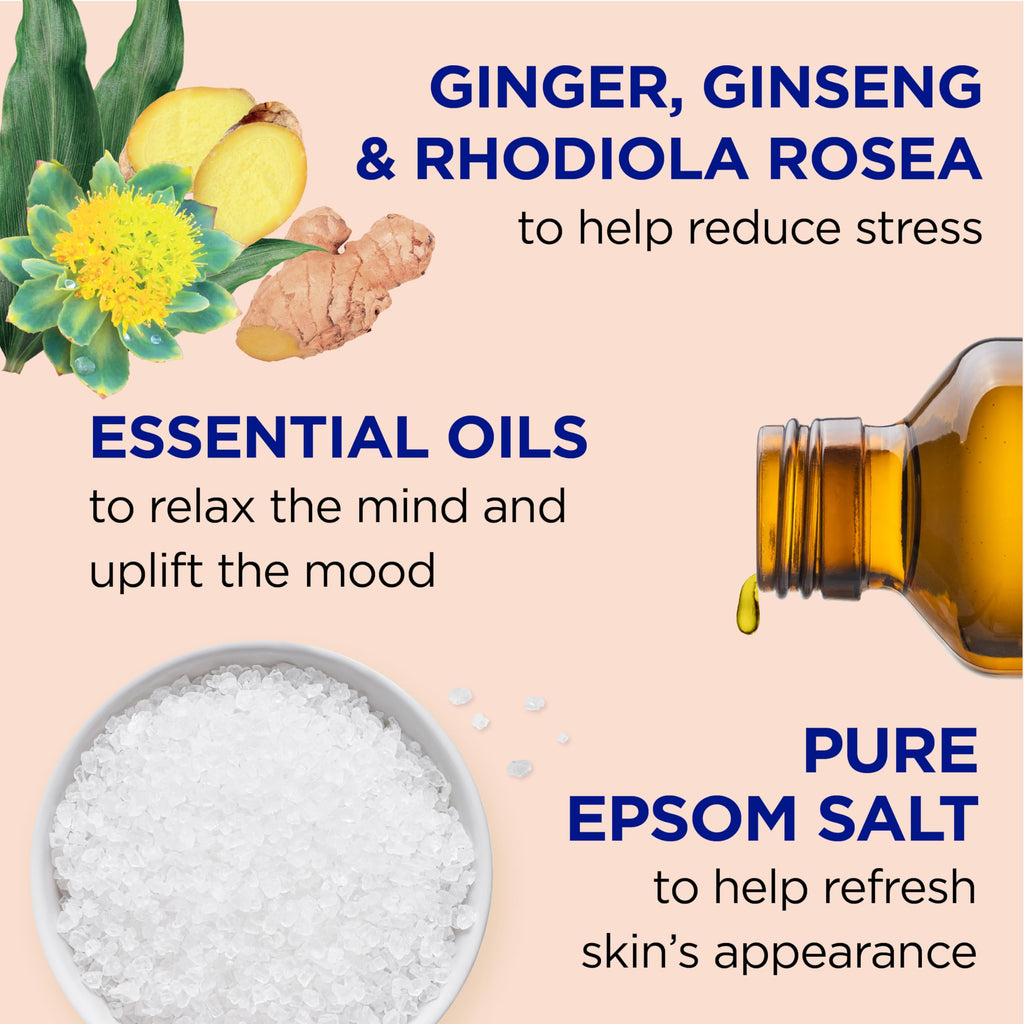Foaming Bath with Pure Epsom Salt, Stress Relief with Ginseng & Ginger, 34 fl oz (Pack of 4)
