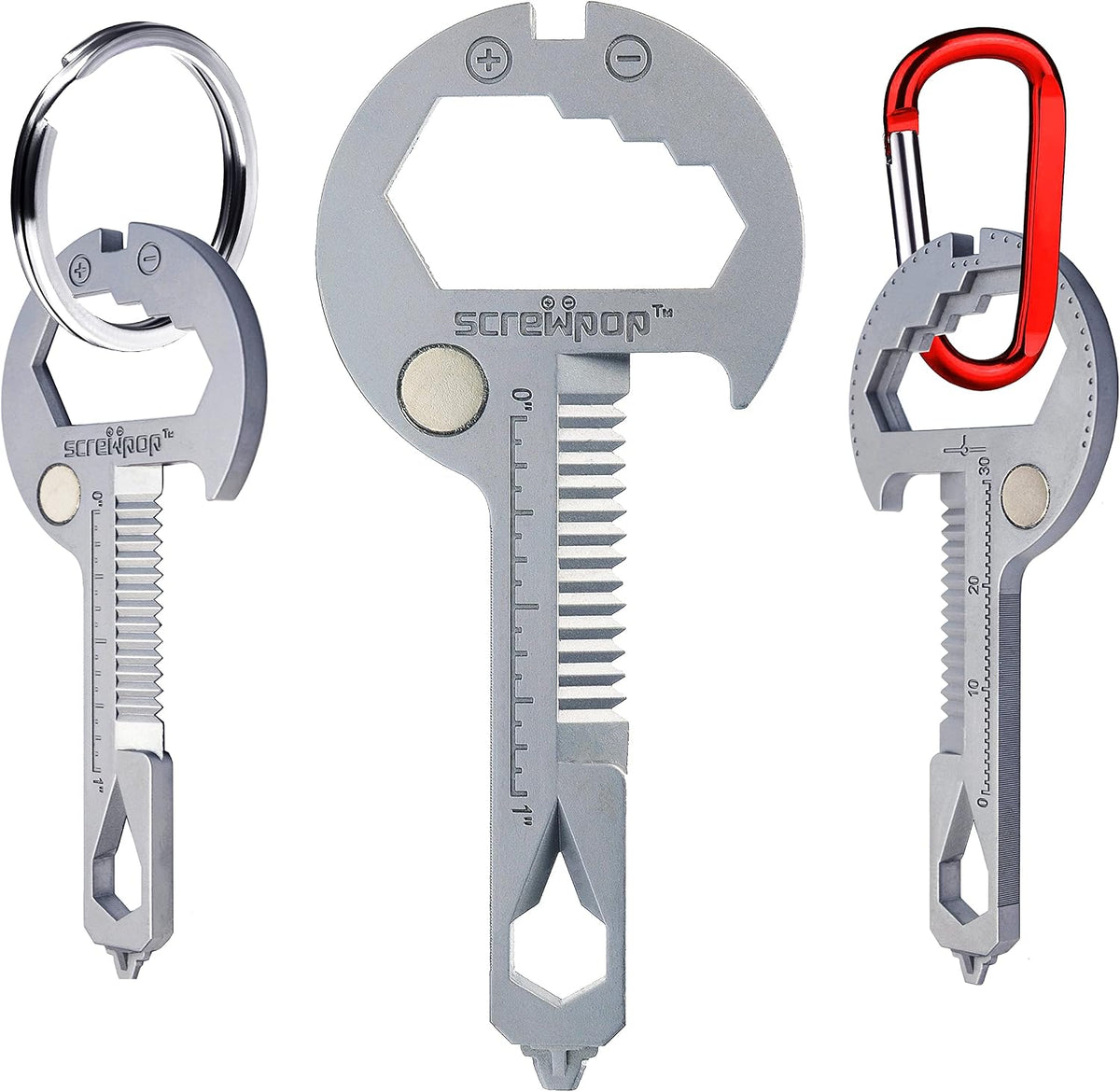 Toolkey 15-in-1 Multi-Tool Ultra Thin Lightweight for Keychain and Carabiner Stainless Steel Silver