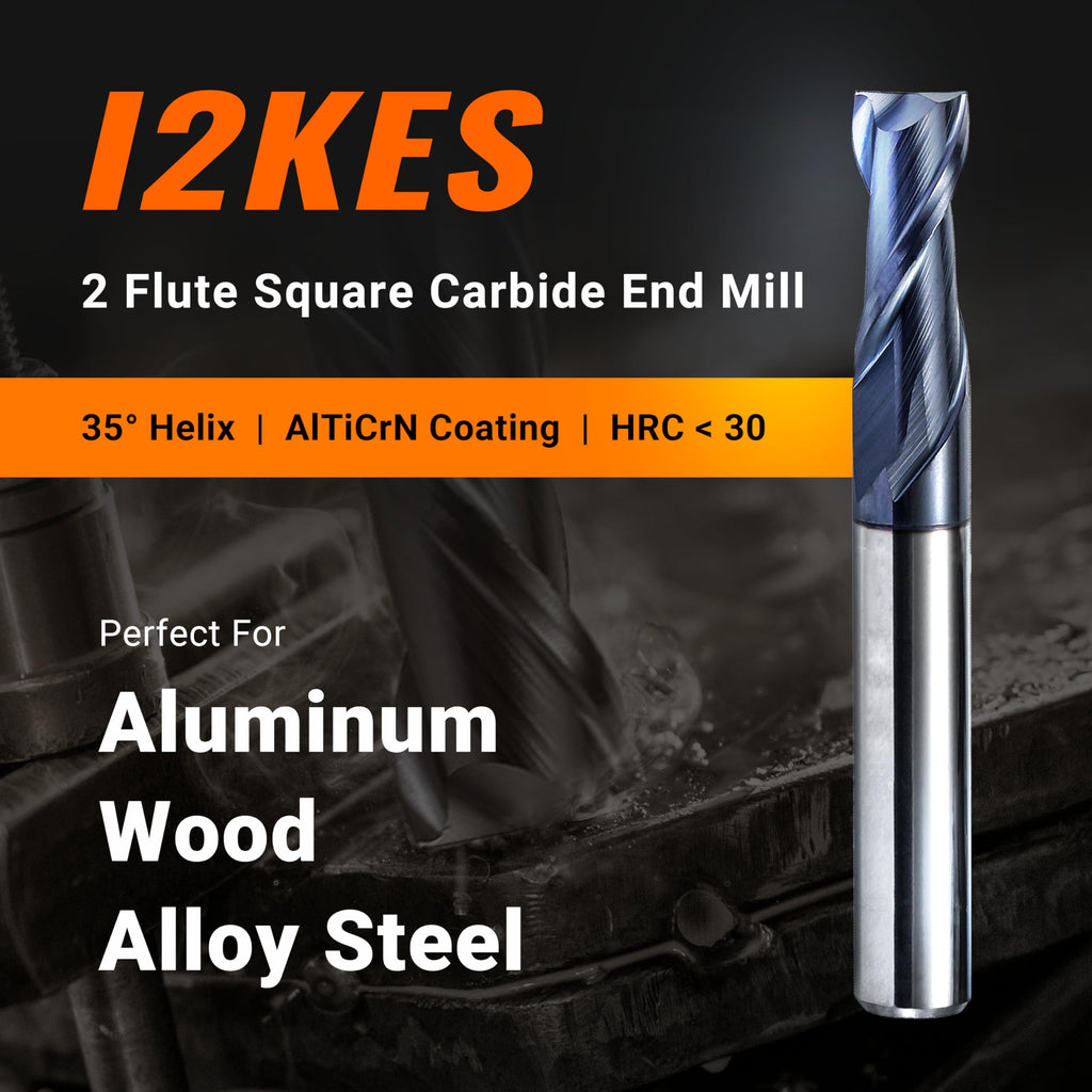 ACCUCUT I2KES 2 Flute 1/8” Carbide Square End Mill - Milling Bit Set for Aluminum, Steel, Copper, Plastic & Alloys - 35 Degree Helix, AlTiN Coating CNC Router Bit (5 pcs)
