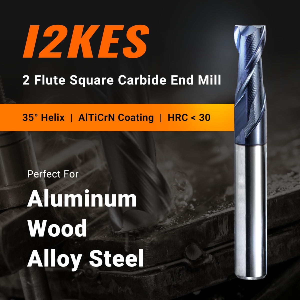 ACCUCUT I2KES 2 Flute 1/8” Carbide Square End Mill - Milling Bit Set for Aluminum, Steel, Copper, Plastic & Alloys - 35 Degree Helix, AlTiN Coating CNC Router Bit (5 pcs)