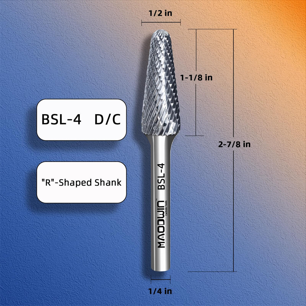 MAODWIN SL-4 Carbide Burr 1/4" Shank Double Cut Precision Rotary Bit