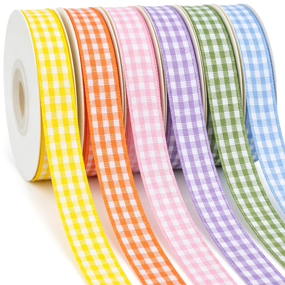 6 Rolls Pastel Gingham Ribbon - 3/8'' x 60 Yds Plaid Ribbon Checkered Ribbon for Gift Wrapping Crafts Baby Shower
