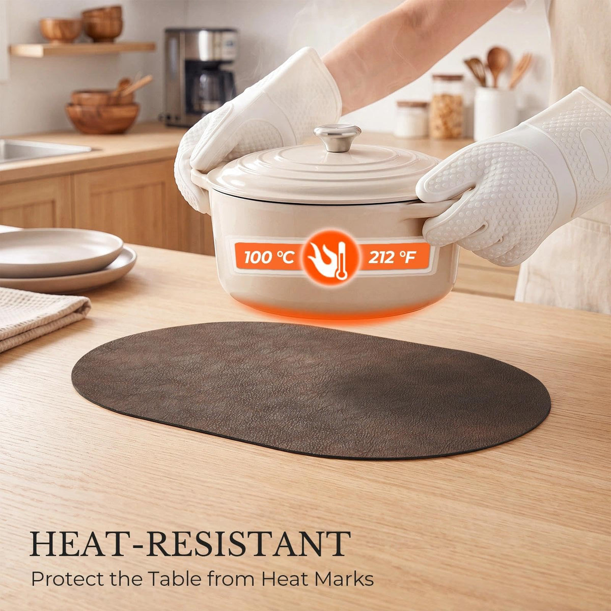 Vinyl Faux Leather Oval Placemats, Set of 6, Coffee