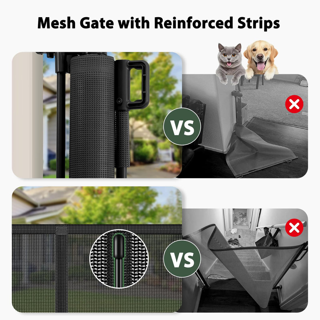 250" Extra-Wide Retractable Indoor Mesh Pet & Child Safety Gate with One-Hand Safety Lock for Wide Openings, Patios & Stairways