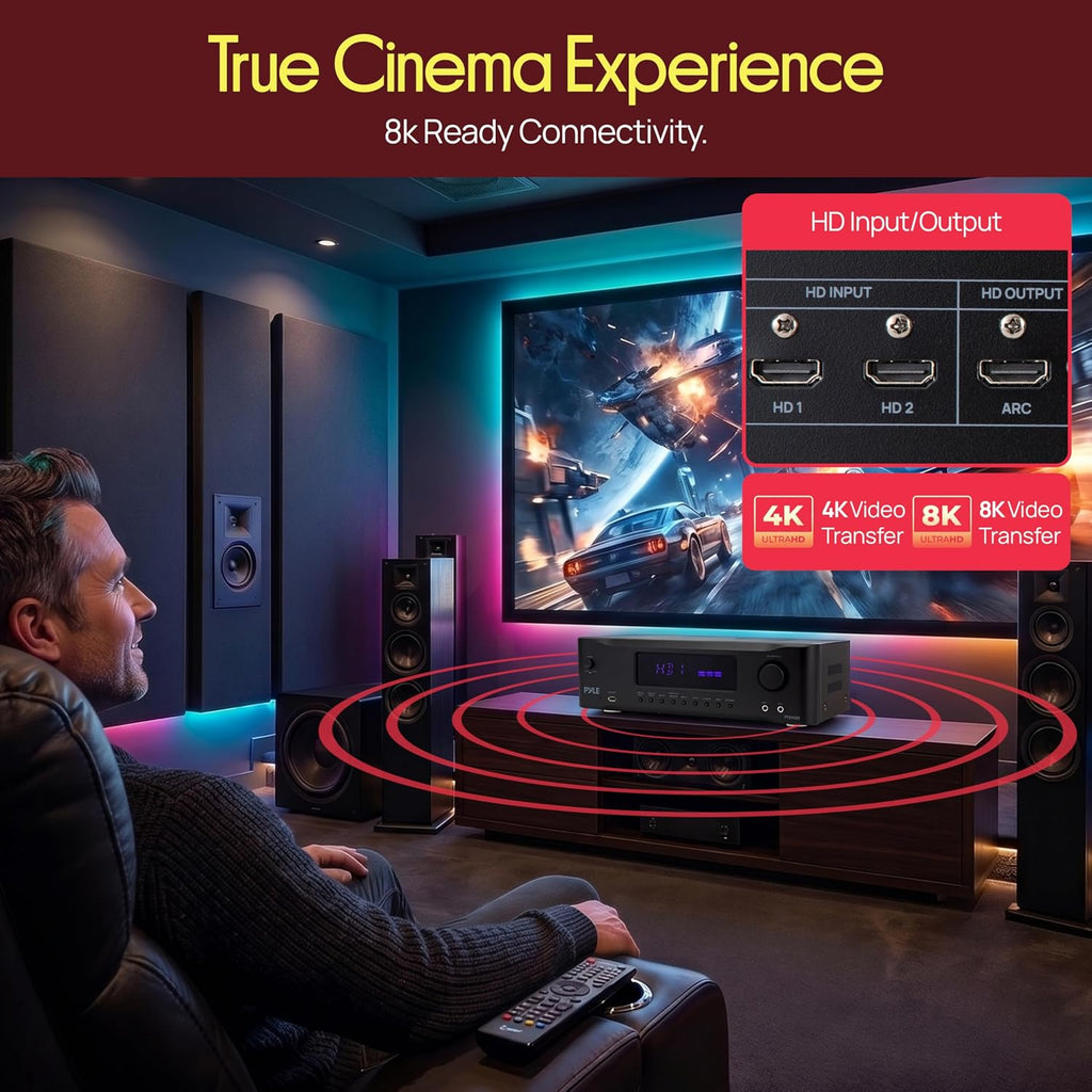 9.1 Channel AV Receiver | Audio Amplifier with Subwoofer Output, HDMI 2.1, Bluetooth Streaming | Surround Sound