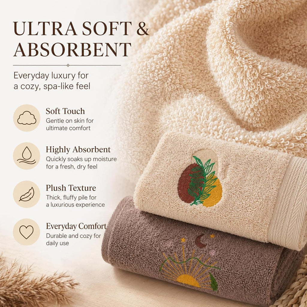 6 Pack Boho Bath Towels Set, Rainbow Beige