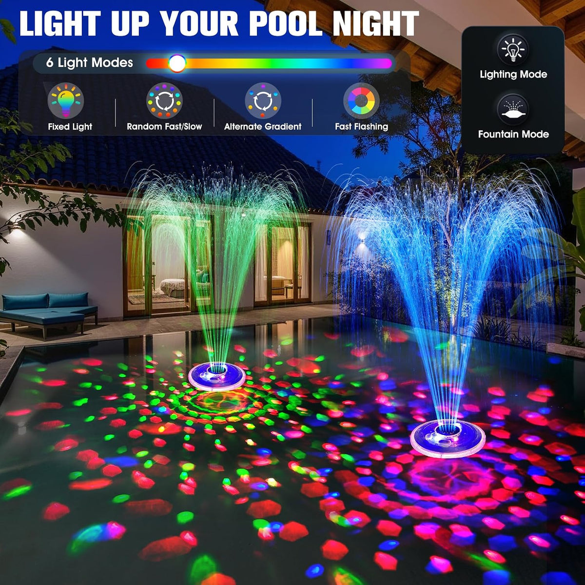 Upgraded Pool Fountain, Floating Pool Fountain with Lights, Above Ground Pool Water Fountains with Anchor, Swimming