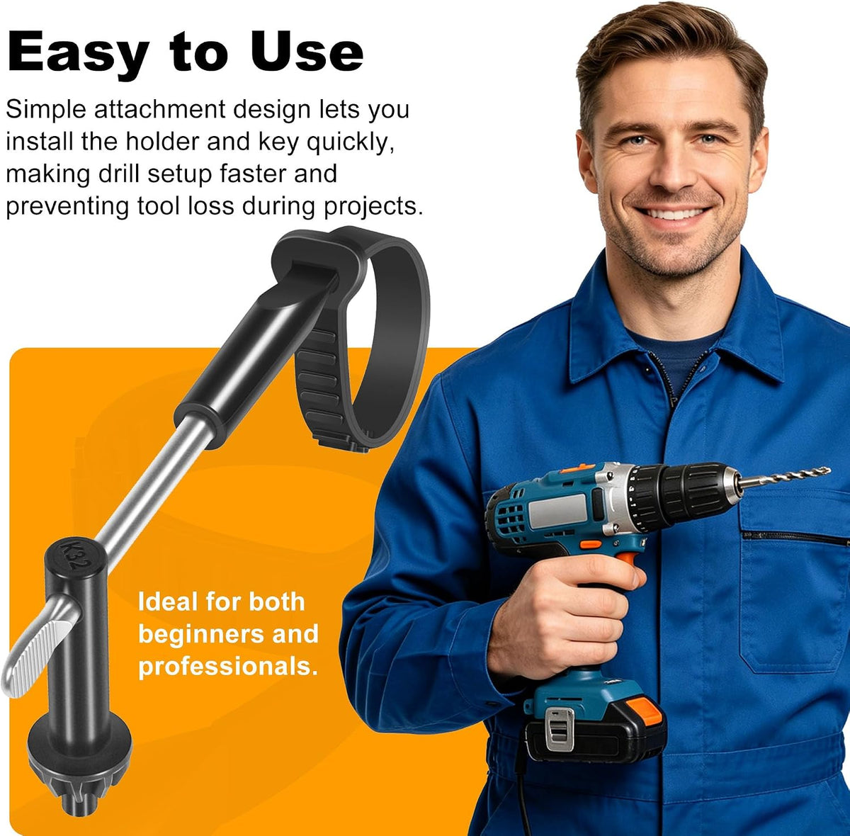 For Milwaukee 48-66-3280 Chuck Key & 48-66-4040 Holder Set, 1/2-Inch Drill Chuck Tightening Tool with Rubber Key Holder, Compatible with Corded and Cordless Drills, Secure Fit for Home & Workshop