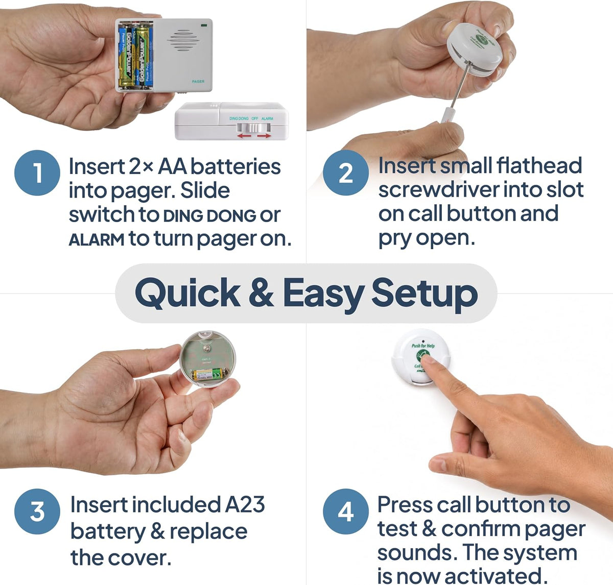 Smart Caregiver Pager System with 2 Call Buttons for Elderly Assistance