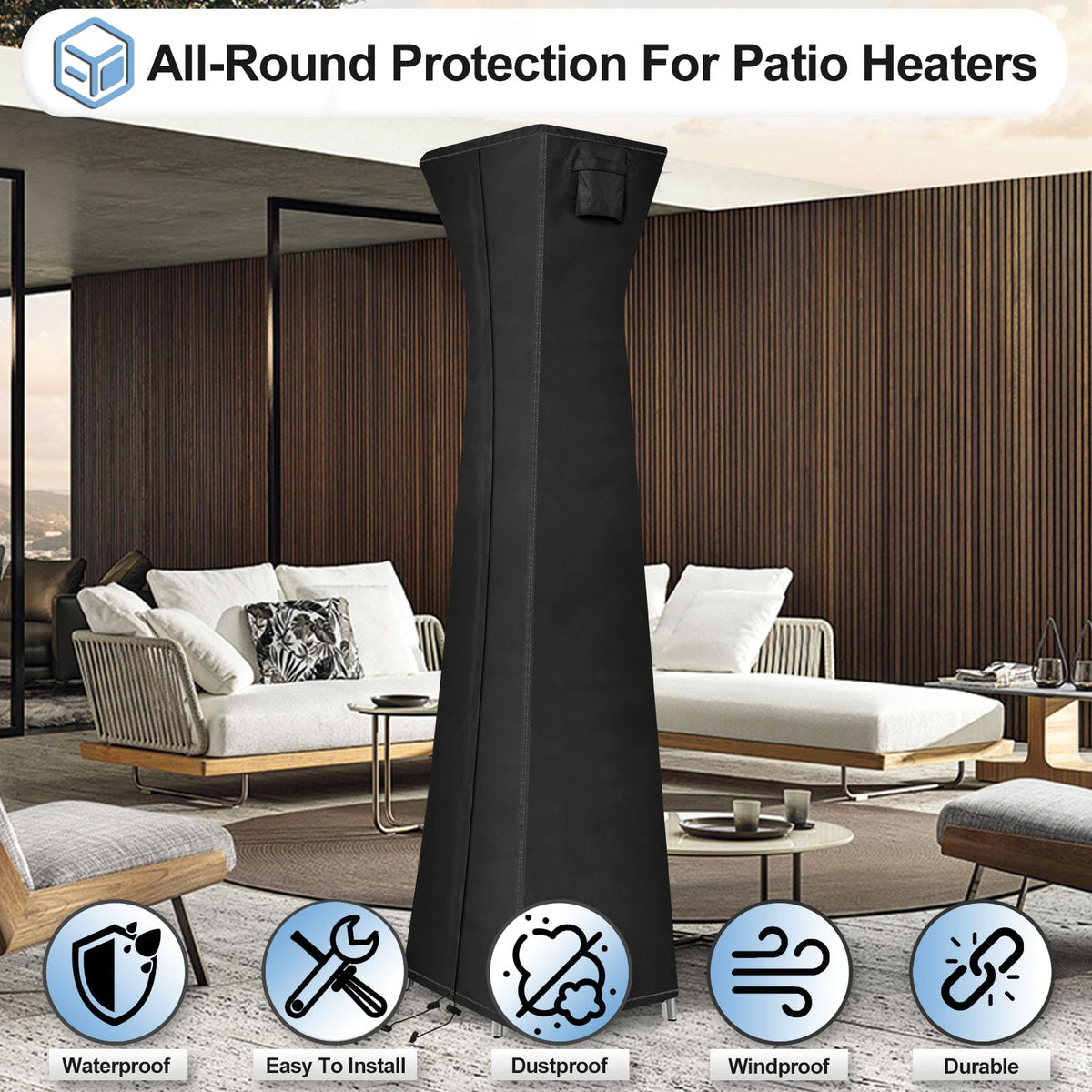 Waterproof Patio Heater Covers with Zipper and Storage Bag