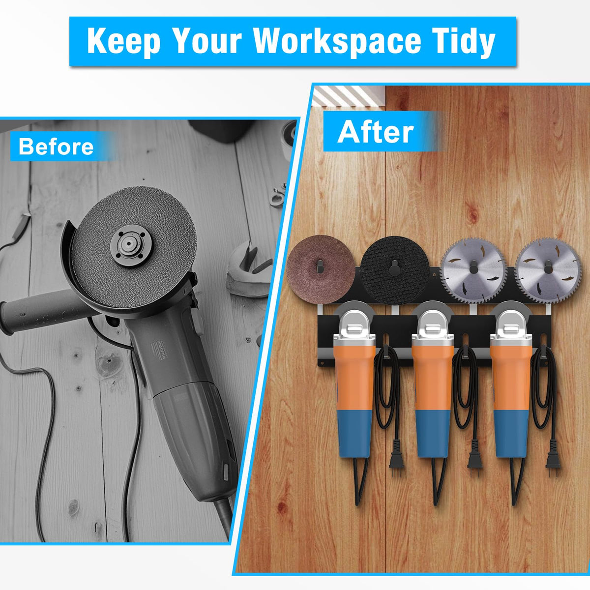 Angle Grinder Holder,Angle Grinder Stand with Discs Hook Rack & Cord Hanger