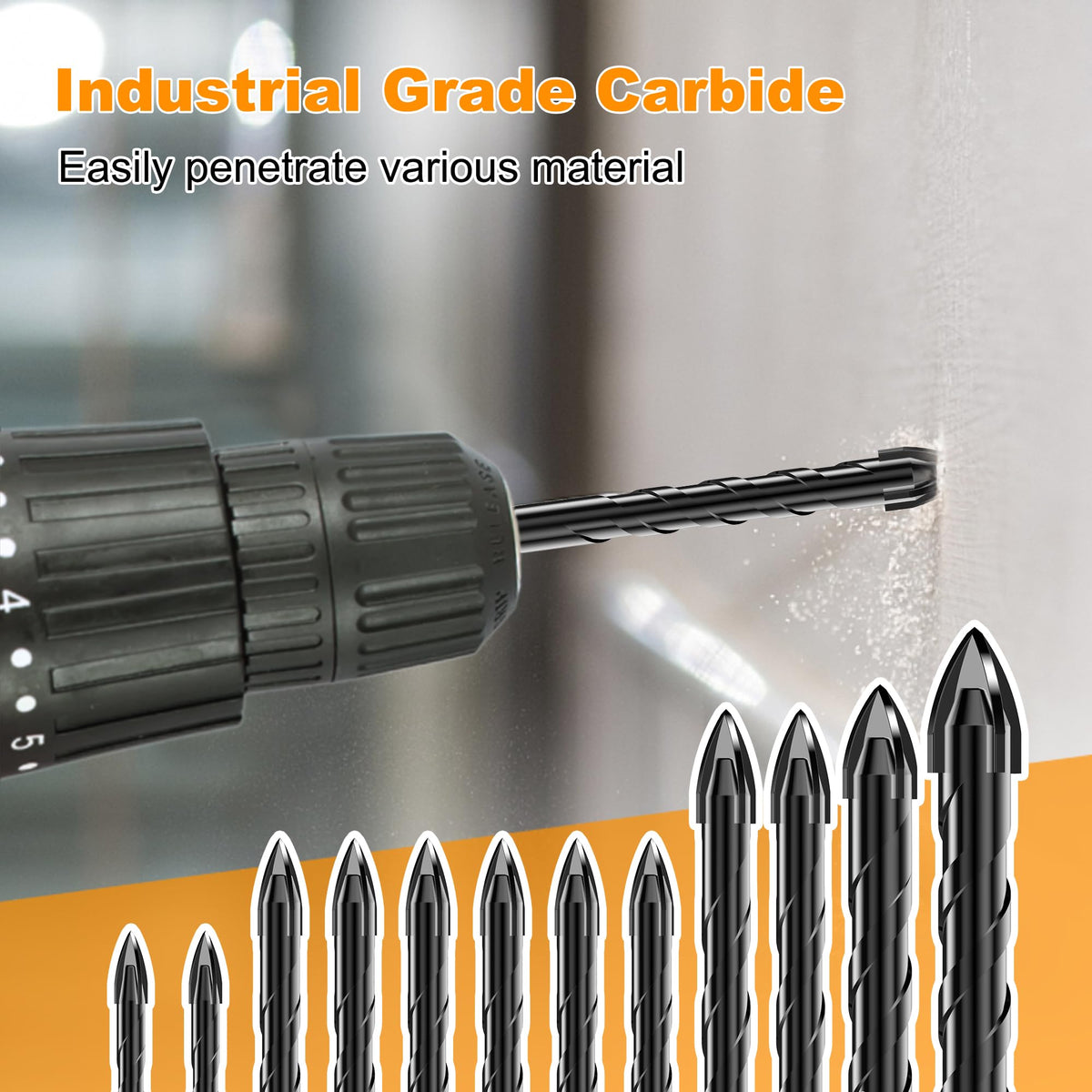 12Pcs Cross-Tip Masonry Drill Bit Set & Concrete Drill Bit Set, 3/16"-1/2"