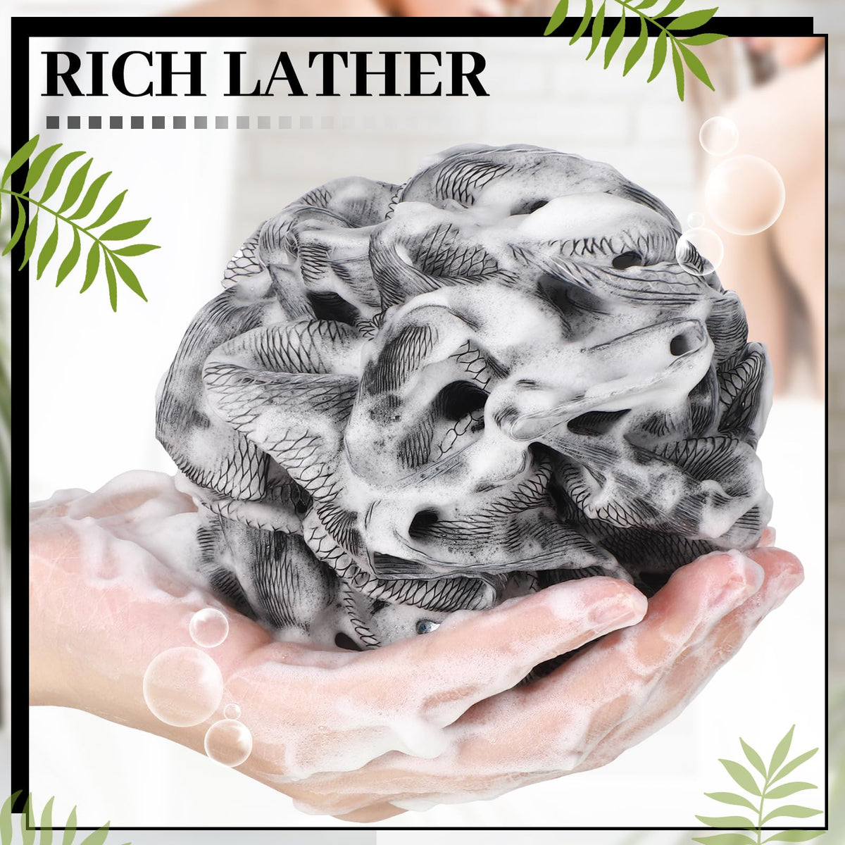 12 Pcs Travel Loofah Shower Puff,25g,Black
