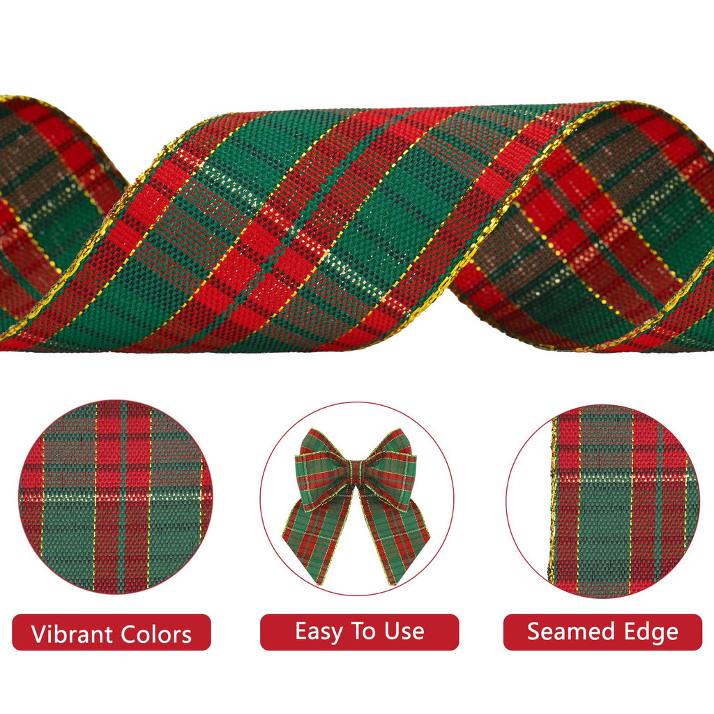 Christmas Gingham Plaid Checkered Ribbon 1.5 Inch Red