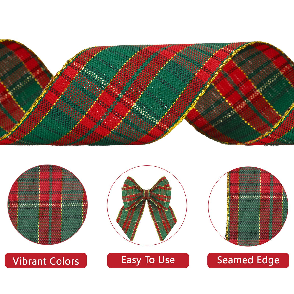 Christmas Gingham Plaid Checkered Ribbon 1.5 Inch Red
