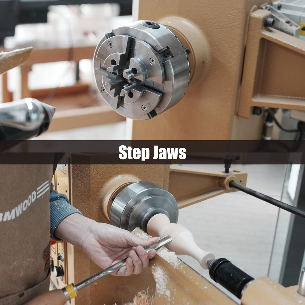 5.5" Woodlathe Chuck, Thread 1-1/4"x8TPI", Dovetail Jaws, Pin Jaws, 10" Flat Jaws, Step Jaws, Wide Jaws, Wood Screw, Thread adaptor to 1"x8TPI, Two Nylon Washers, Two Chuck Keys and T Handle Key.