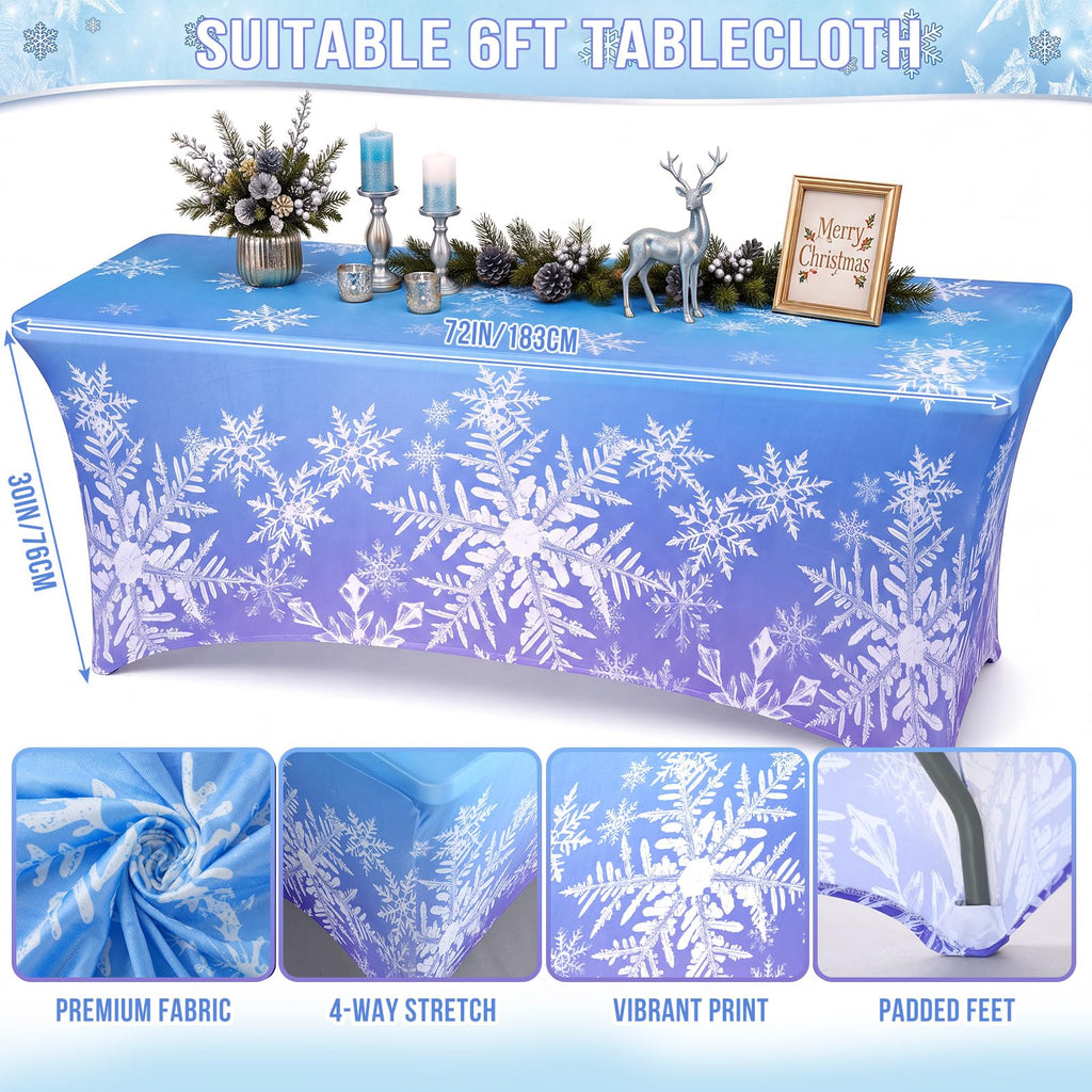 2pcs Winter Snowflake Tablecloth 6ft Blue/Purple Winter Wonderland