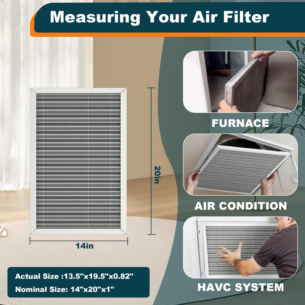 14x20x1 Reusable Air Filter, Washable, MERV 8, Permanent Electrostatic Air Filter, Lasts a Lifetime, Breathe Safely