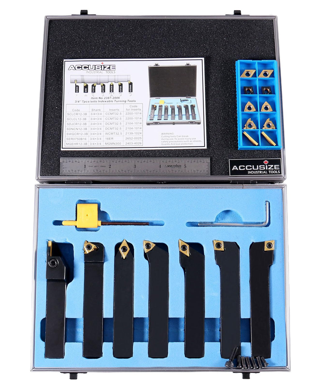 Accusize 3/4 in Shank Indexable Carbide Turning Tool Set, 2387-2006PLUS