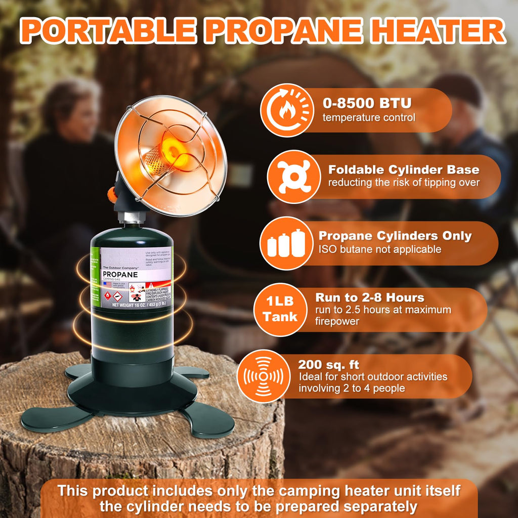 Portable Propane Heater Outdoor Camping Heater, 8500 BTU, Piezo Ignition