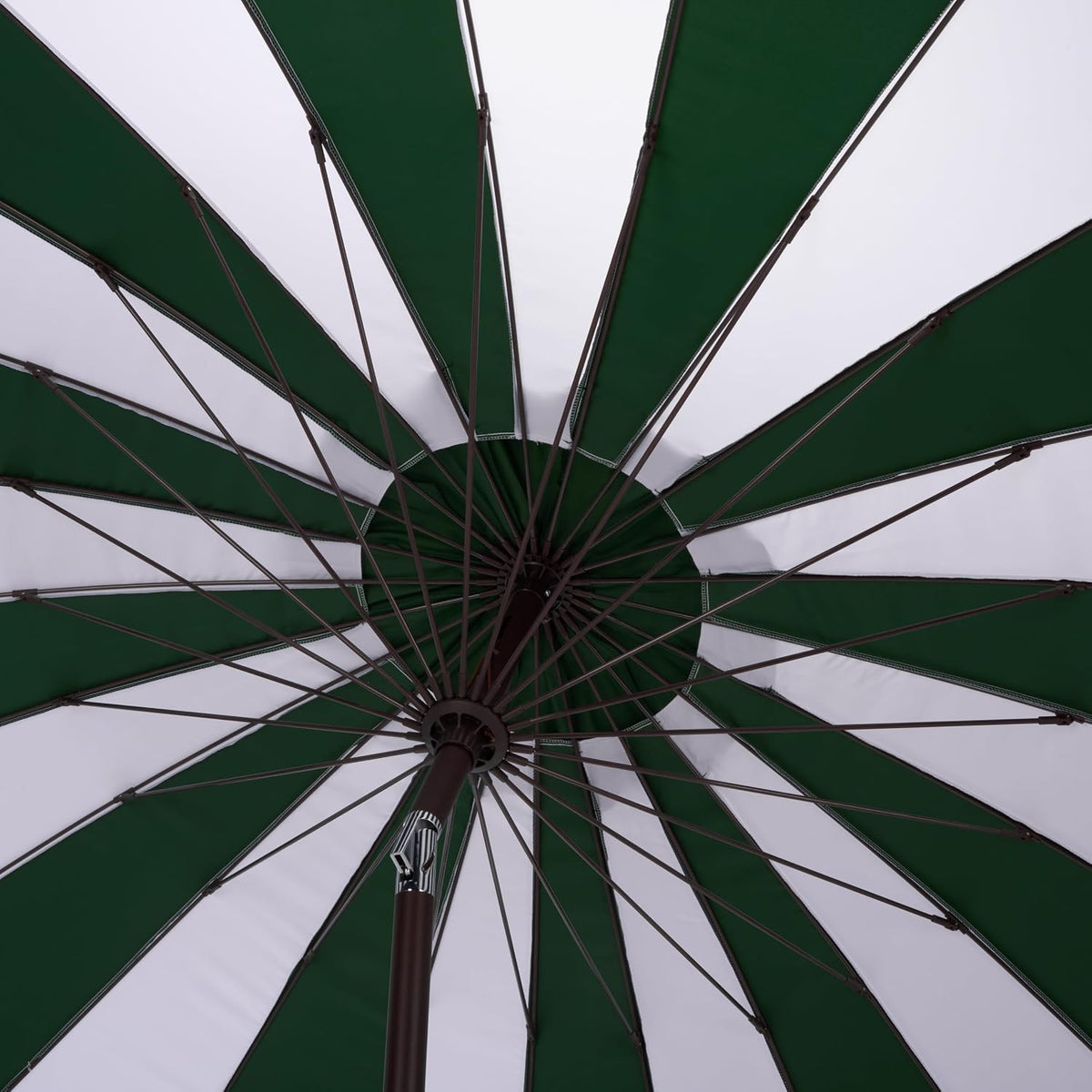 Outdoor Patio Furniture Collection – Buti 9 Ft Crank Patio Umbrella, Green Stripe & Brown Pole, Market Umbrella with