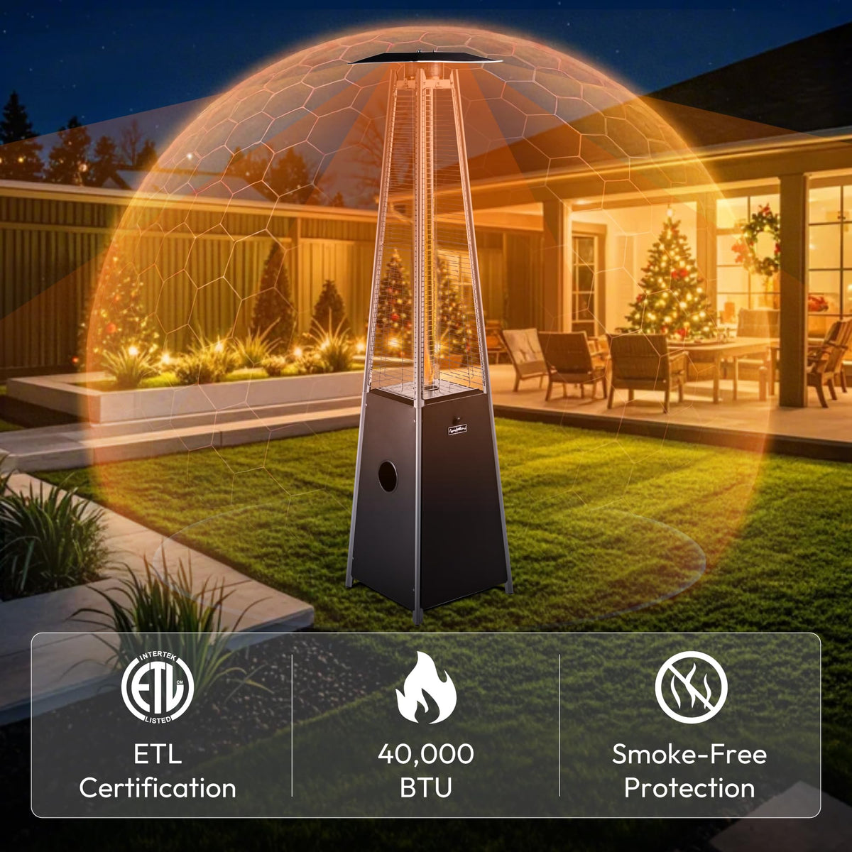 Outdoor Pyramid Patio Heater, 40,000 BTU Propane Patio Heater with Glass Tube, Pulse Ignition & Triple Safety