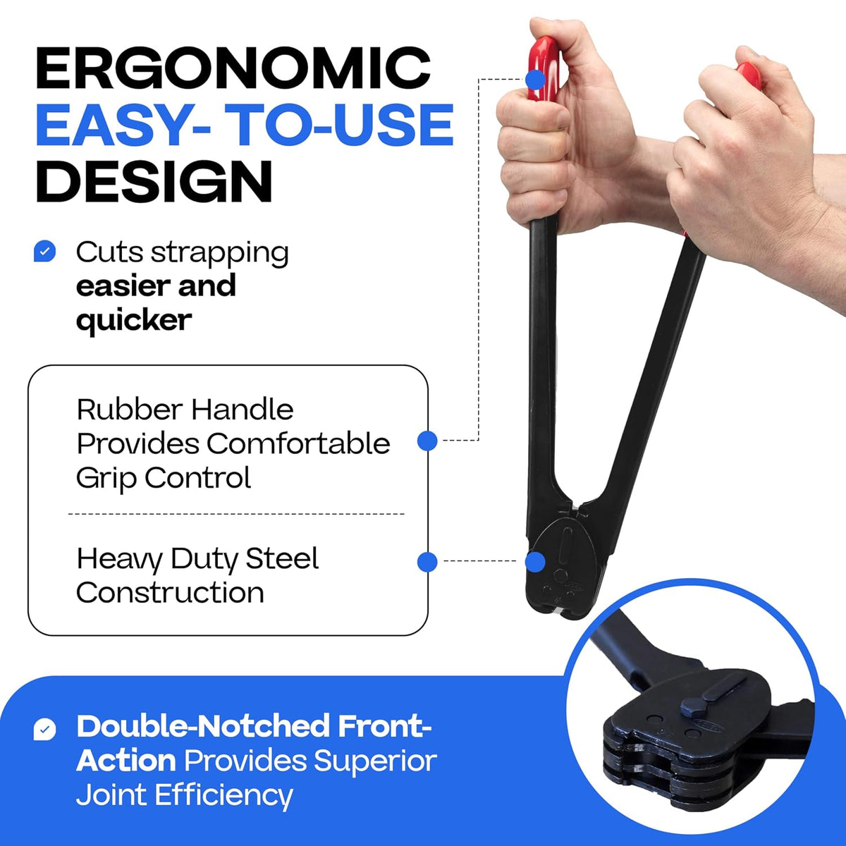 C-3125 Double-Notched Front-Action Sealer/Crimper for 5/8" Steel Strapping – Durable Tool with Long Handle – Good for