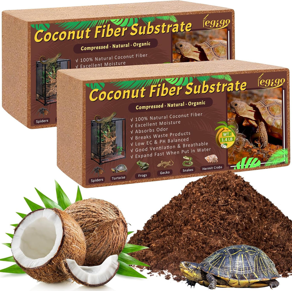 2 Pack Coconut Fiber Substrate, Natural Coco Coir Reptile Bedding