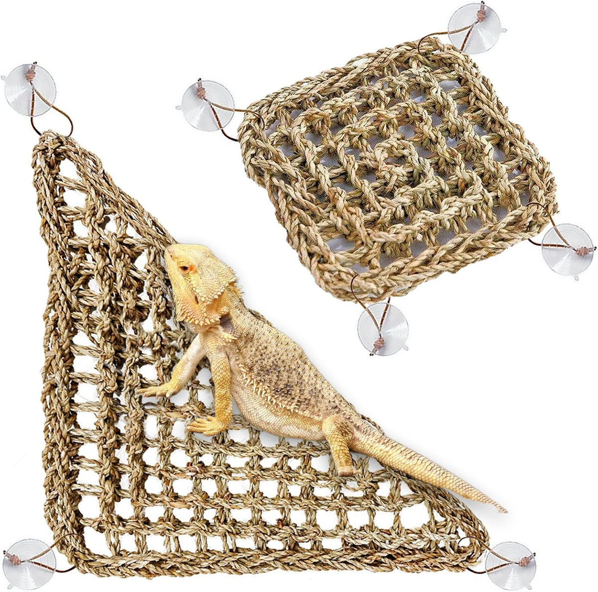 PIVBY Bearded Dragon Hammock（11.02" x 7.87", 2 PC） Reptile Lounger Climbing Toys Seagrass Fiber Habitat Tank