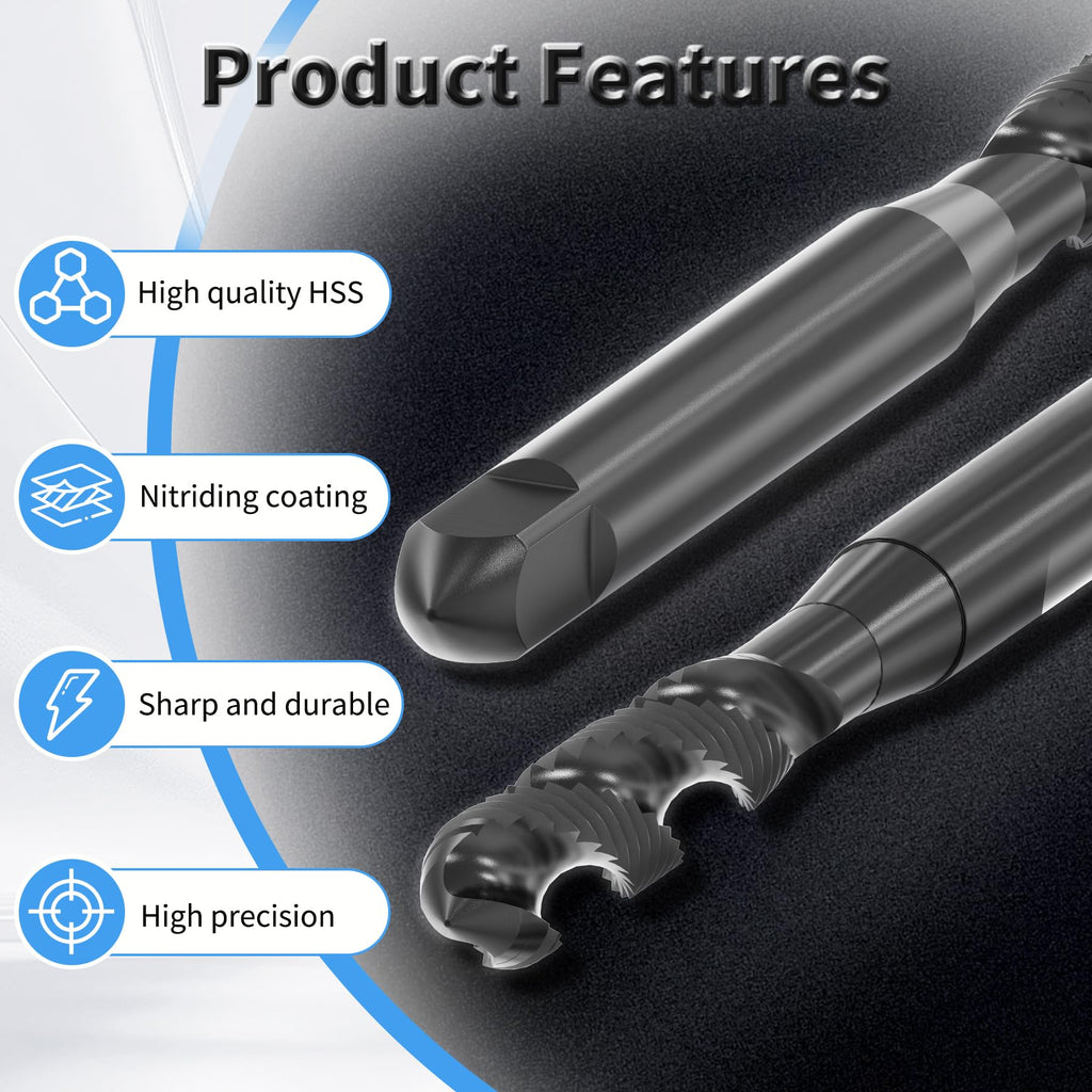 FOCMKEAS 2 Pcs M6x1.0 Spiral Flute Tap, HSS Nitriding, Pointed End, H2
