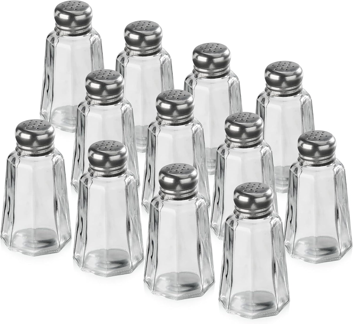 Glass Salt and Pepper Shaker with Stainless Steel Mushroom Top, 2-Ounce, Set of 12