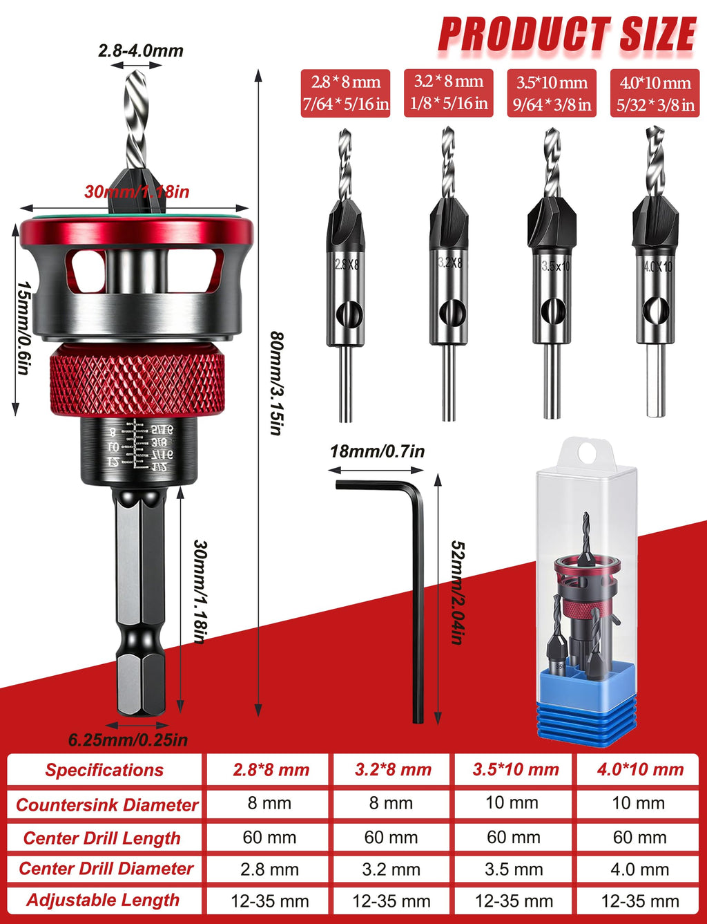 FISHFRUIT 7PCS Countersink Drill Bit Set with Adjustable Depth Stop Collar