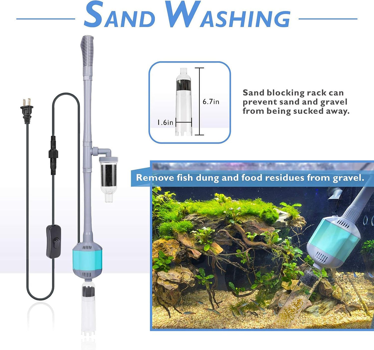 360GPH Electric Aquarium Gravel Cleaner, 5 in 1 Automatic Fish Tank Cleaning Tool Set Vacuum Water Changer Sand