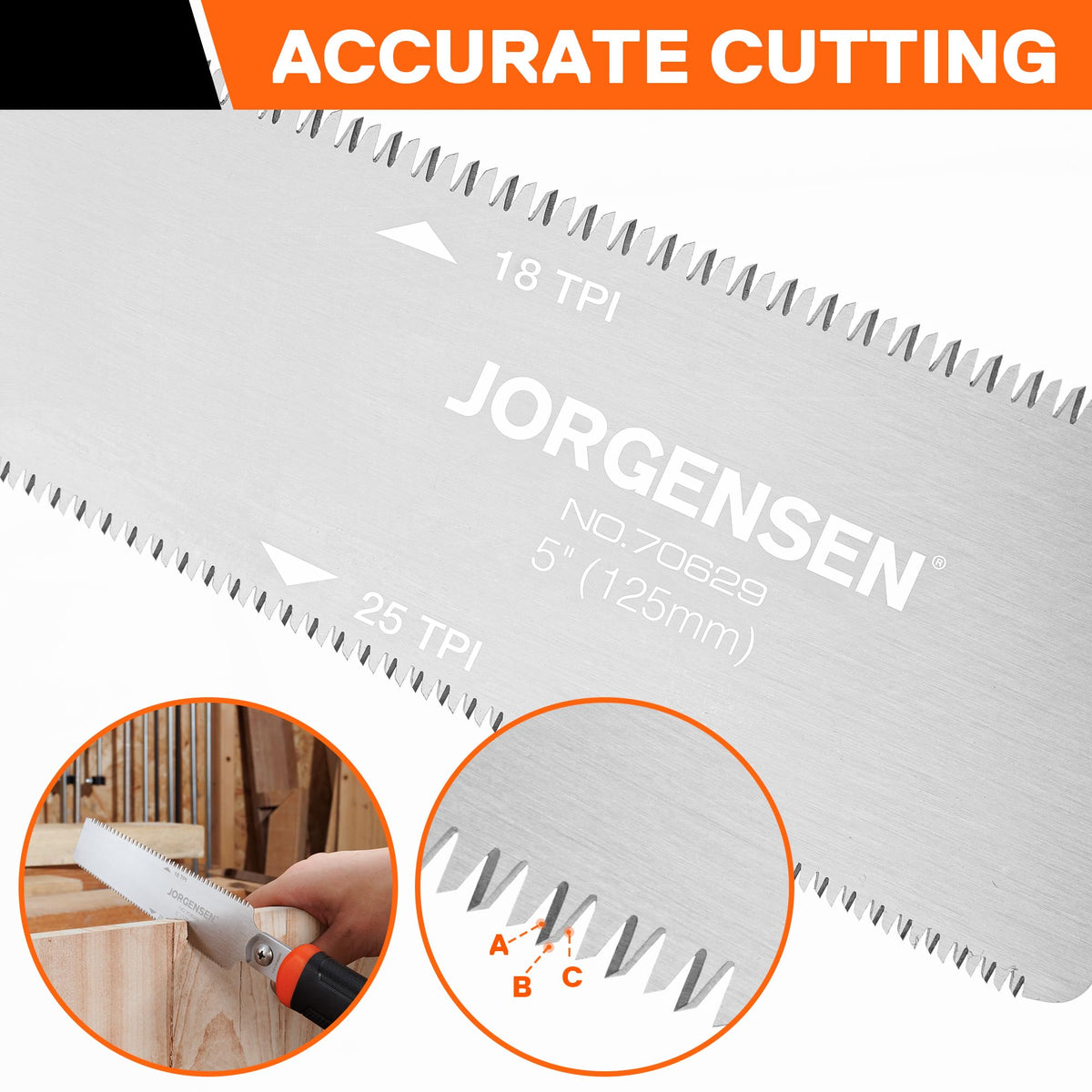 JORGENSEN Japanese Flush Cut Saw, 5 Inch Pro Double Edge Pull Saw, SK5 Flexible Blade Wood Handsaw, 18/25 TPI Blade with Soft Grip Handle for Hardwood & Softwood Woodworking, Wood Trim