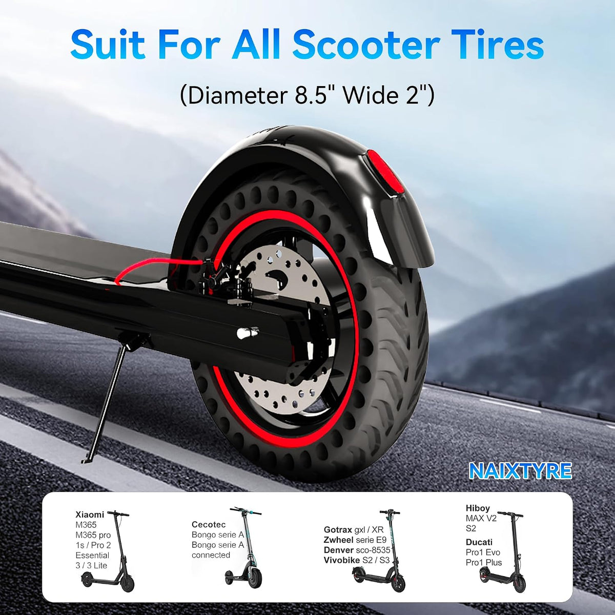 8.5x2 inch Solid Tires for Electric Scooters 50/75-6.1 Scooter Tire Compatible with Xiaomi m365/Mijia Mi m365 Pro/GTRAX GXL V2/GTRAX XR and All 8 1/2 x2/50/75-6.1 Scooters（1pcs）