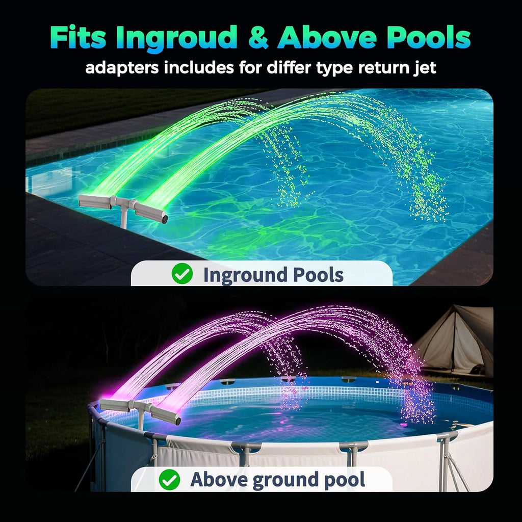 Pool Fountain 7-Color 4 Modes LED Lights for Above/Inground Pools, Dual Sprayer Sprinkler Waterfall Cool 20℉, Pool