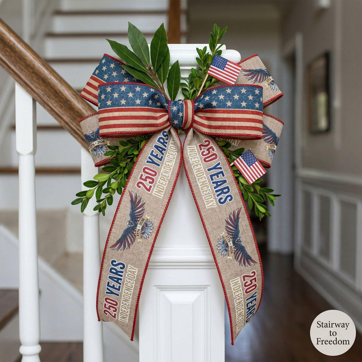 2 Rolls USA 250th Anniversary Ribbons for Wreath Bows Gifts, Red Blue Star Burlap Ribbons Patriotic Ribbon 4th of