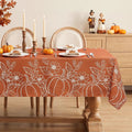 Large Fall Tablecloth Rectangle 60x104 inch, Faux Linen Autumn Table Cloths with Maple Leaves & Pumpkin, Water