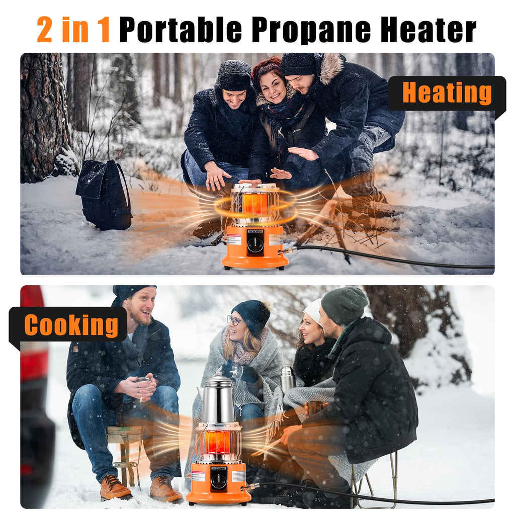 2 in 1 Propane Heater & Stove Dual Function for Outdoor Use，13000 BTU Portable Gas Heater Compact Design with Handle