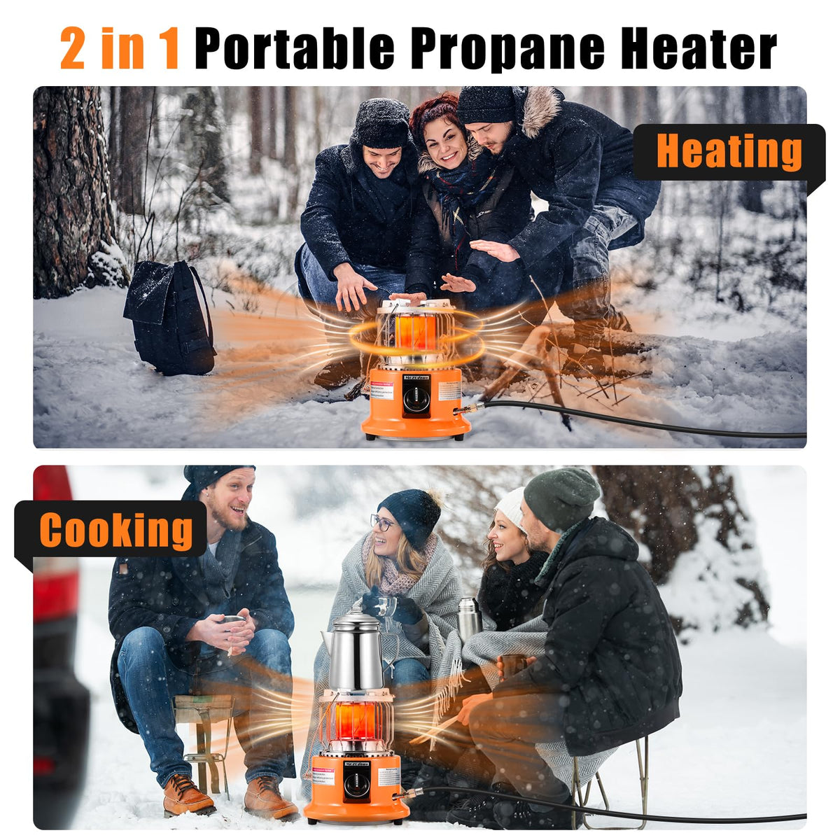 2 in 1 Propane Heater & Stove Dual Function for Outdoor Use，13000 BTU Portable Gas Heater Compact Design with Handle